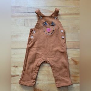 Joe Fresh Tan Kids Overalls with Reindeer Design